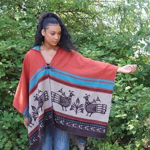 “Ancestral Spirits” Hooded Fashion Wrap by Kewa Pueblo Artist Robert Tenorio